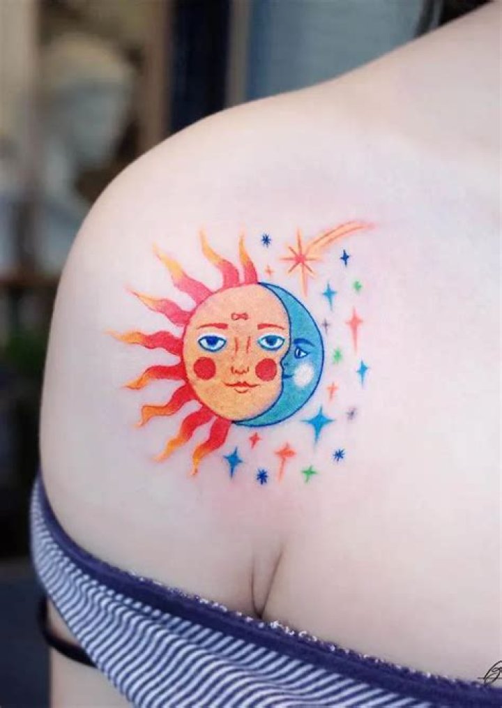 Uncover The Enchanting World Of Colored Sun And Moon Tattoos
